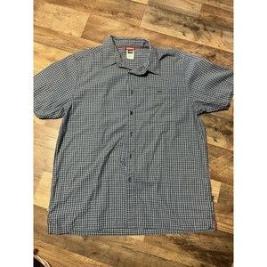 The North Face Shirt Mens Lg Blue White Plaid Button Up Short Sleeve Hike Camp